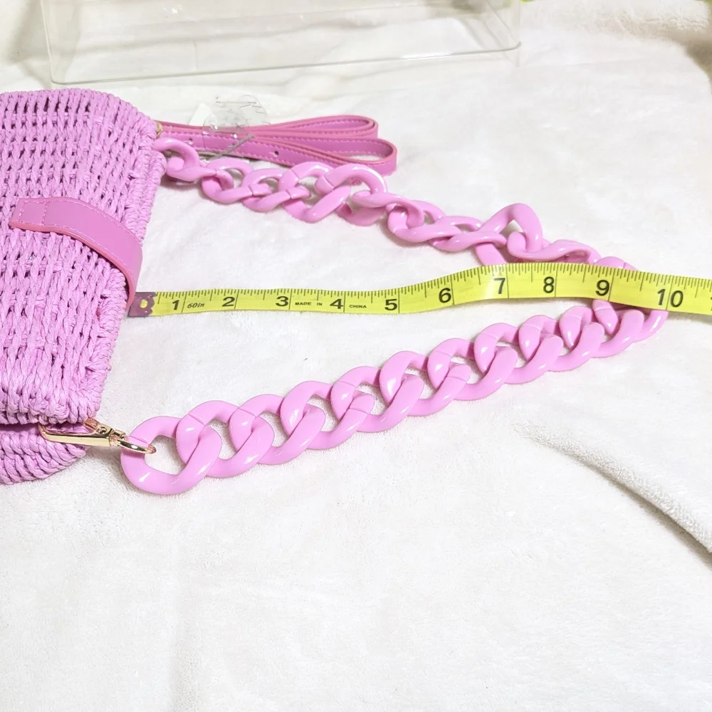 NWT A New Day Target Pink Straw Bag Crossbody and Chain Strap Easter Barbiecore - Picture 10 of 13